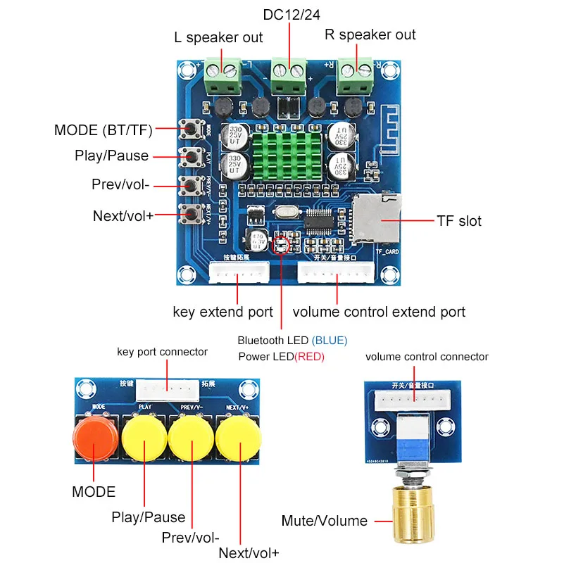 Bluetooth усилитель Moduel приемник 2x15 Вт стерео TF MP3 усилители плата 30 регулятор