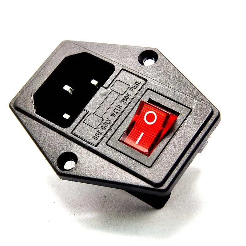 2Pcs Red Light AC Power Socket With Rocker Switch And Fuse socket 10A 250V Connector Plug AC-01 | Обустройство дома