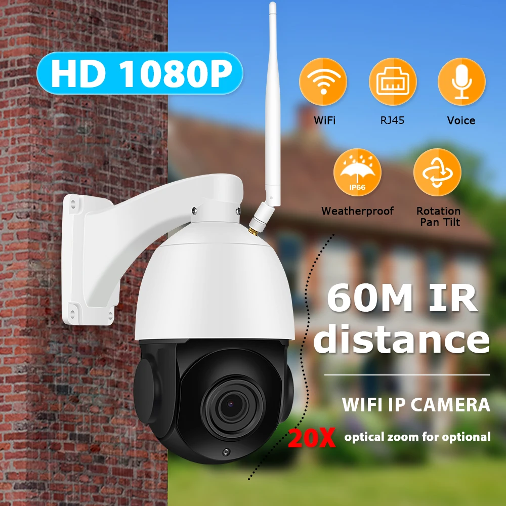 Zoohi PTZ IP Камера Беспроводной Камера Открытый двухстороннее аудио 1080 p вращающийся купол 20X Survellance безопасности камеры WIFI 2MP ИК IP66