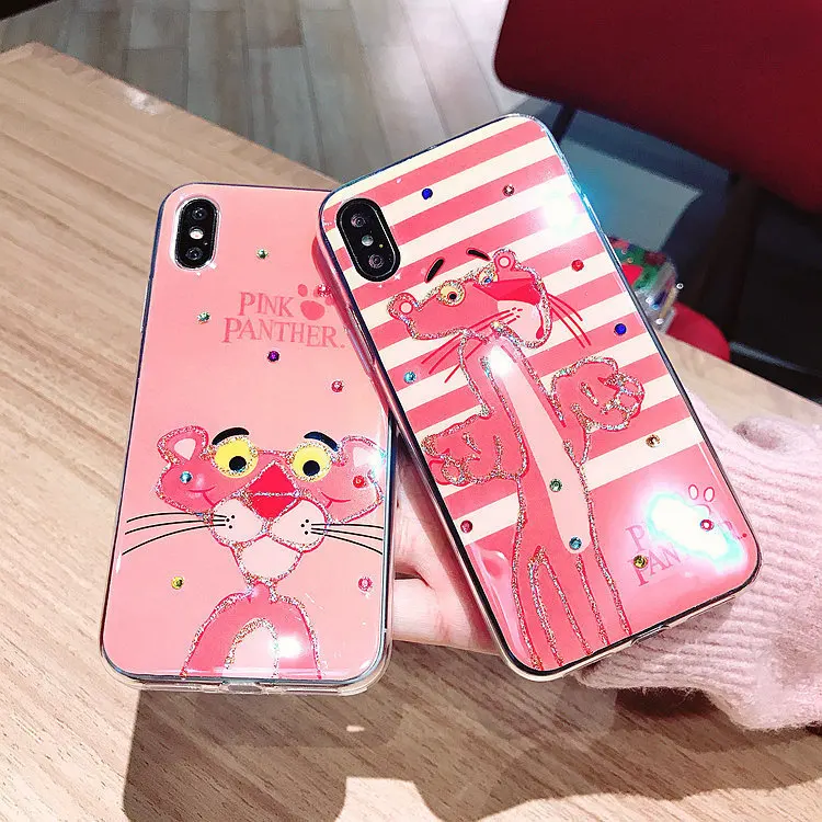 Мультяшный розовый милый пантера Желтая Утка чехол для iPhone X XS XR MAX мягкий ТПУ 6 6s 7 8