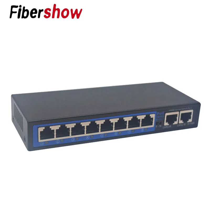 Переключатель питания по сети Ethernet 8 Порты RJ45 2 Uplink коммутатор для