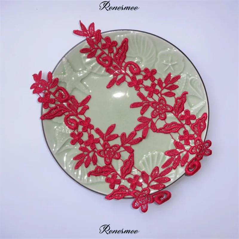 Burgundy 5 пар/10 шт Золото/Сапфир/красный/бордовый/розовый/фиолетовый/серый/зеленый нашитые кружевные цветы декоративное шитье Свадебные украшения 24,5X10 см SX58 - Цвет: Burgundy