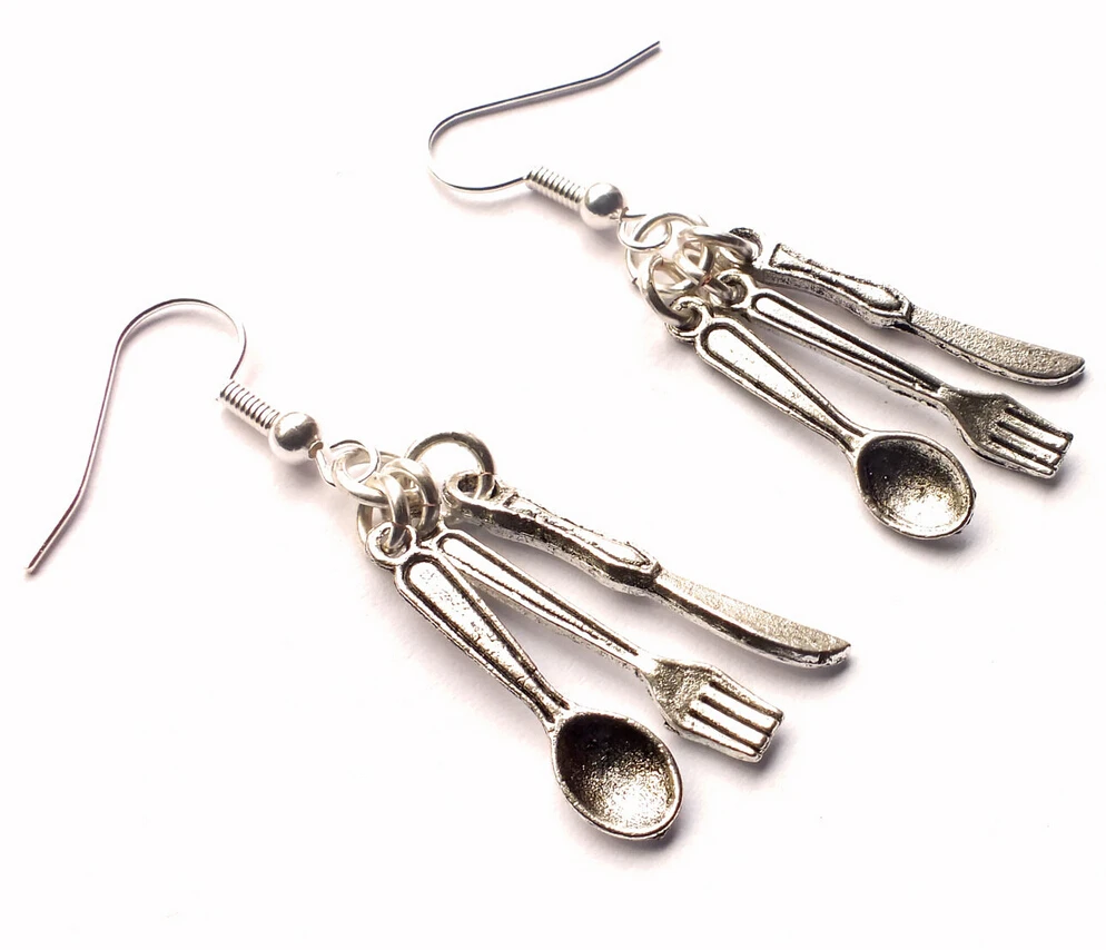 Винтажная вилка для ножей из серебра ложка посуда серьги-крючки серьги-подвески