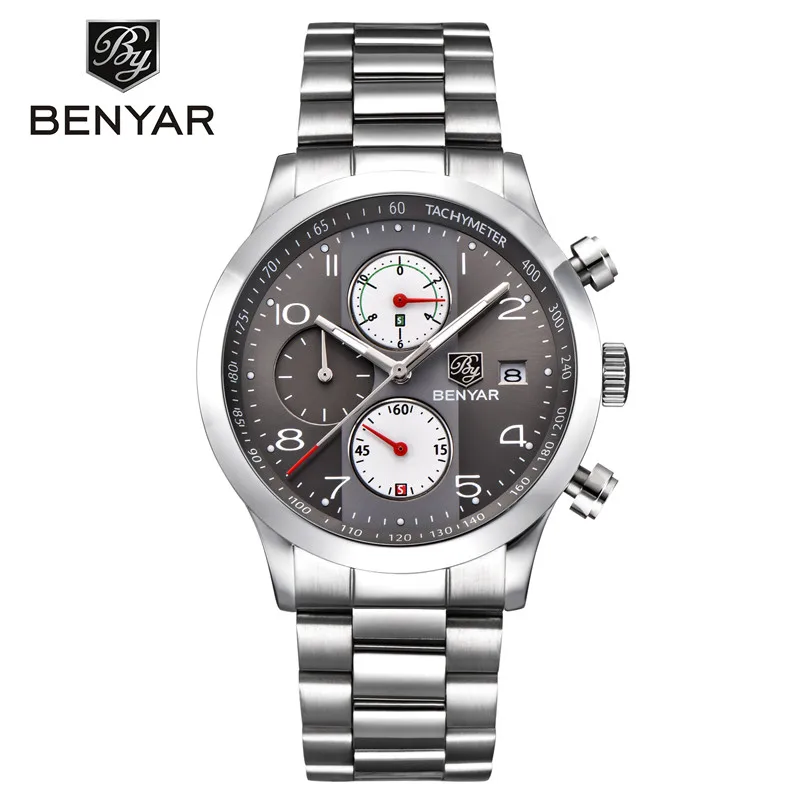 5133S03 without box BENYAR, мужские часы, лучший бренд, Роскошные, с хронографом, водонепроницаемые, военные, мужские часы, полностью стальные, спортивные наручные часы, relogio masculino 5133 - Цвет: 5133S03 without box