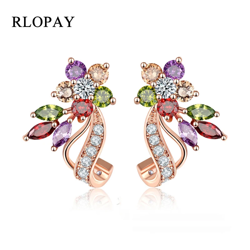 RLOPAY цветок женские крупные серьги с подвесками разноцветным золотом AAA циркон
