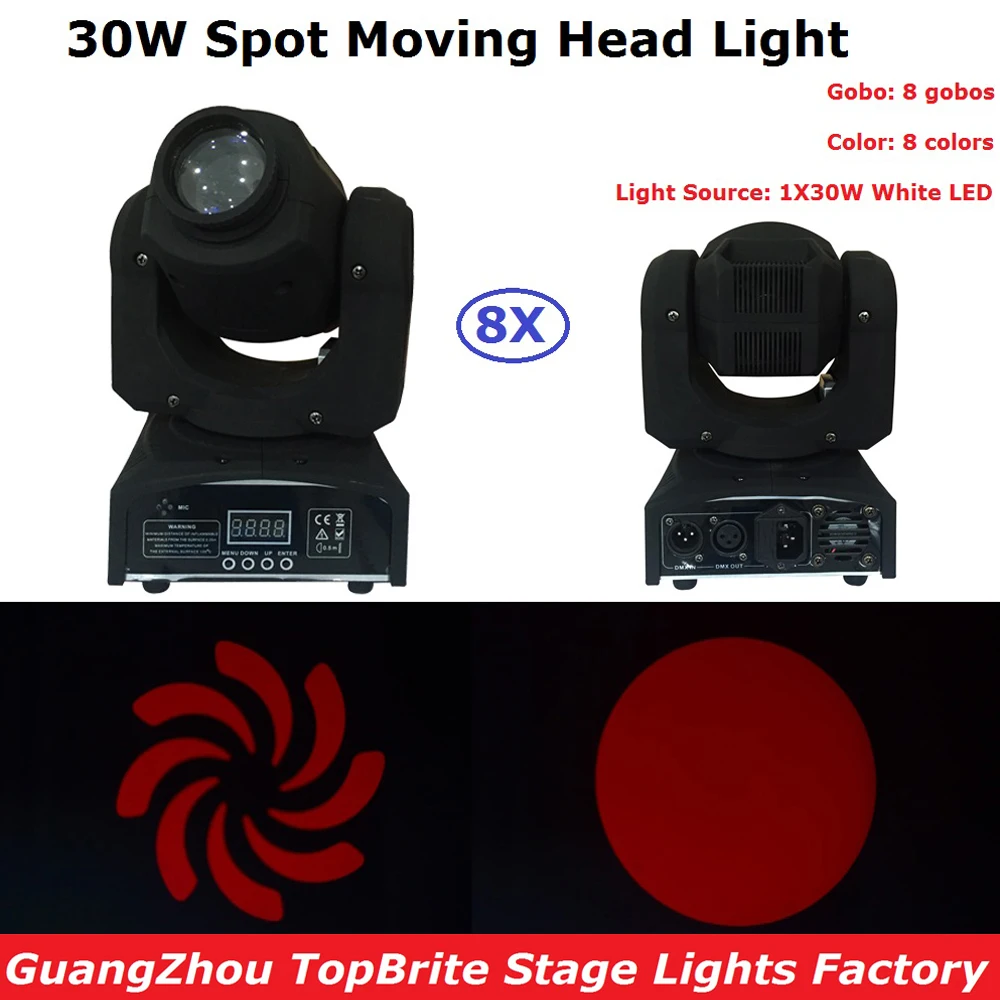 

8 Pack 30W LED Moving Head Light DMX DJ Disco Party Wedding Stage Effect Fixture 30W White LED Spot Moving Head Light Fast Ship