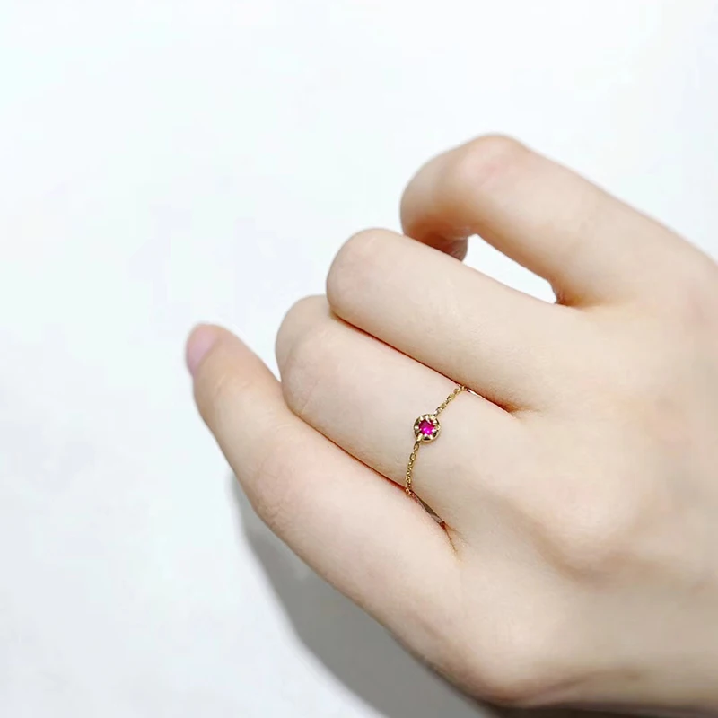 Aazuo 18K цепочка из желтого золота кольцо натуральные опаловые драгоценные камни Кольцо Изумруд Рубин для женщин цепочка любовь подарок крошечное тонкое обручальное кольцо
