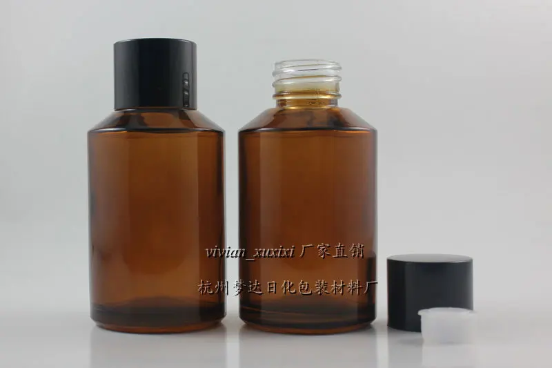 125ml amber/brown Glass bottle With black aluminum screw cap and reducer.for Essential Oil/liquid cream/lotion,glass Container