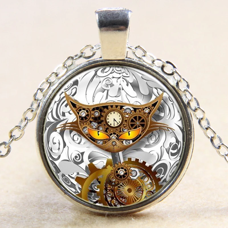 Котенок Винтаж Цепочки и ожерелья Посеребренная Cat Дизайн кулон сплава ювелирные