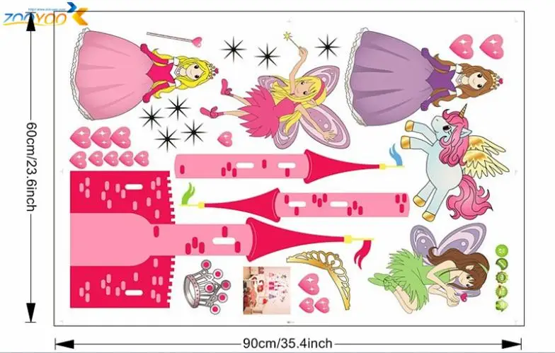 И 3D Мультяшные наклейки на стену в виде принцессы замка сердца лошади ангела для