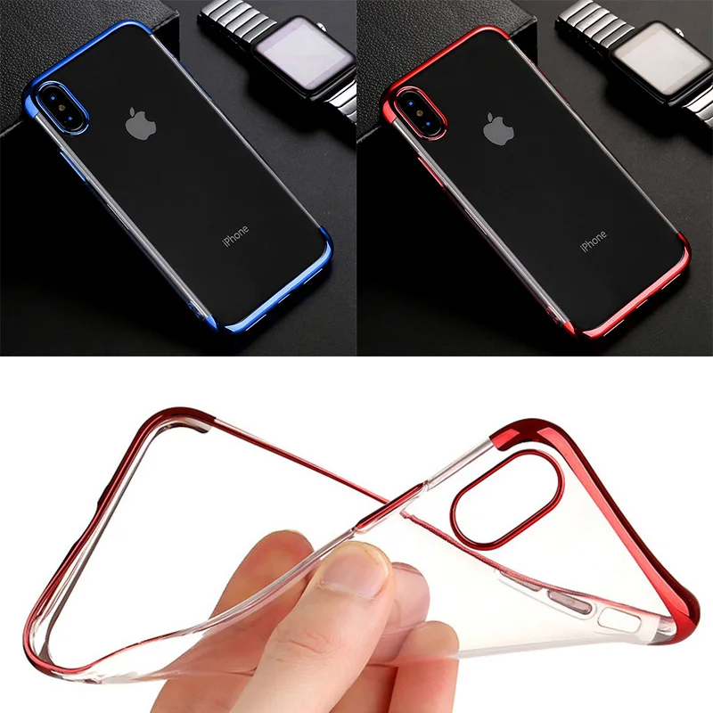 Прозрачный мягкий чехол из тпу с гальваническим покрытием для Apple iPhone X XS Max XR 8 7 6 6S