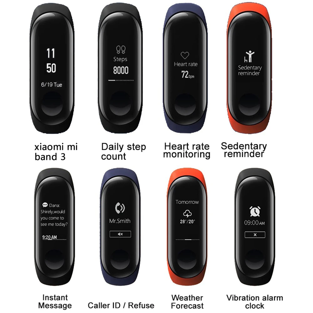 Оригинальный Смарт браслет Xiaomi Mi Band 3 OLED 0 78 дюймов сенсорный цветной экран фитнес