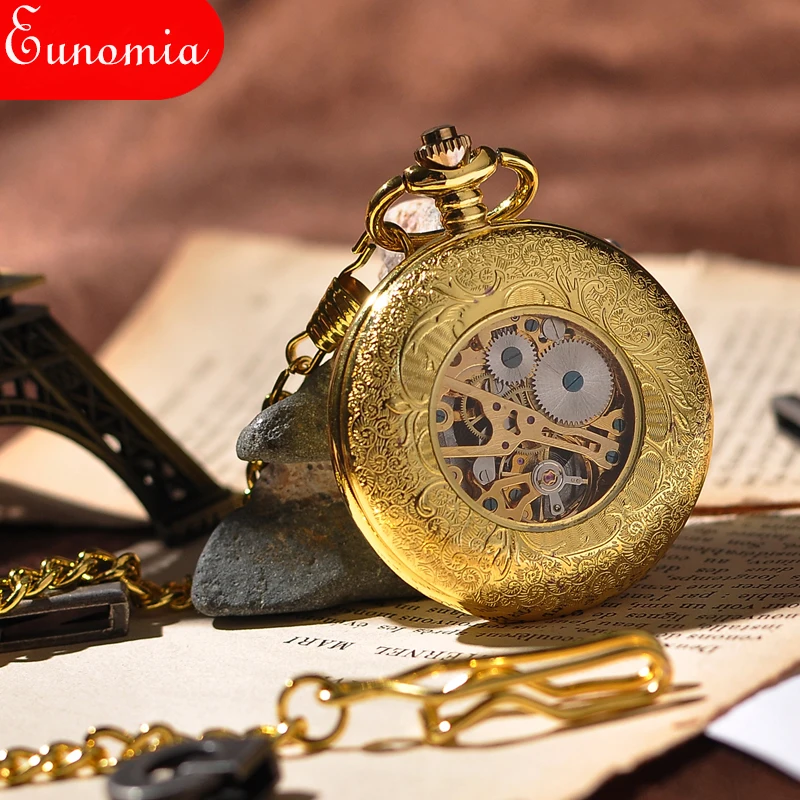 Gold Shield Pendant Full Hunter Retro Pocket Watch With Key Chain Brand Military Mechanical Hand Winding Vintage Analog | Наручные часы