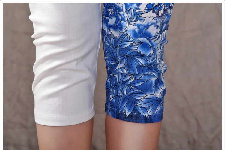 Брюки женские до середины икры с эластичным поясом и принтом | Женская одежда