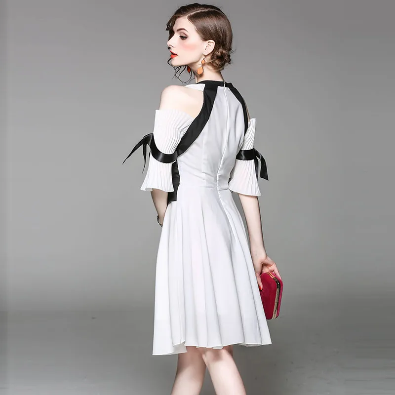 Весна-осень взлетно-посадочной полосы дизайнерские женские платье белое до
