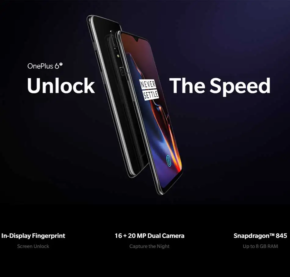 Мобильный телефон с глобальной ПЗУ Oneplus 6 T 6 T 6 ГБ/8 ГБ 128 ГБ восьмиядерным процессором Snapdragon 845 6,41 дюйма на весь экран 19,5: 9 20MP с двойной камерой