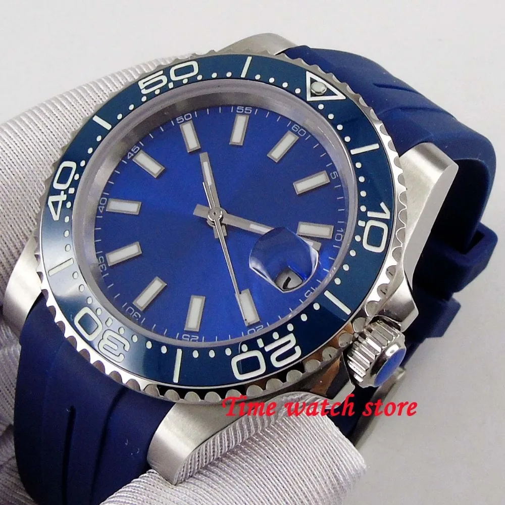Bliger 40 мм 21 jewels Miyota 8215 автоматический синий стерильный циферблат Мужские часы