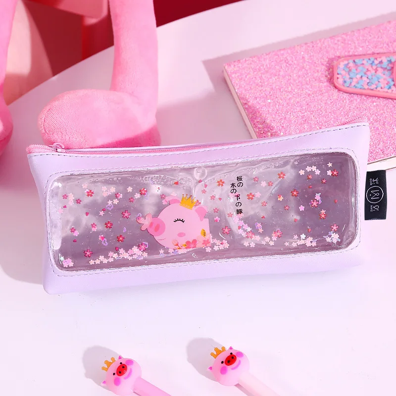 Милый ПВХ жидкий поросенок мультфильм животных Kawaii пенал и чехол для детей школьные принадлежности канцелярские сумки для хранения оптом - Цвет: 6