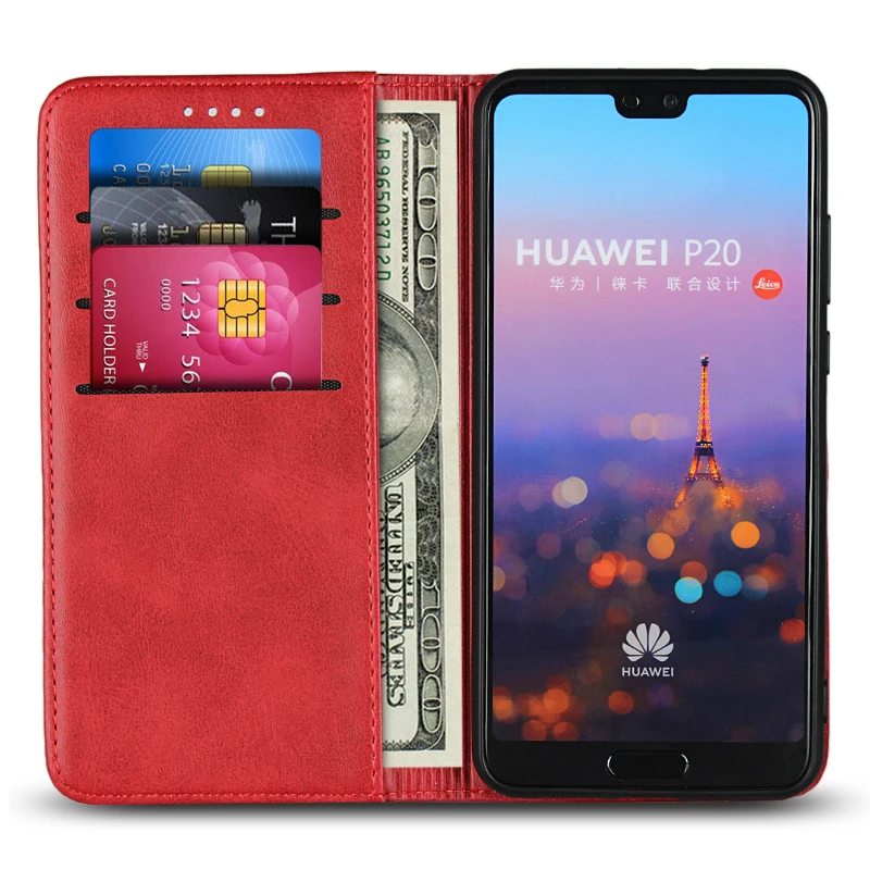 До середины икры текстура кожаный чехол для huawei p20 DNGN Роскошный портмоне в ретро
