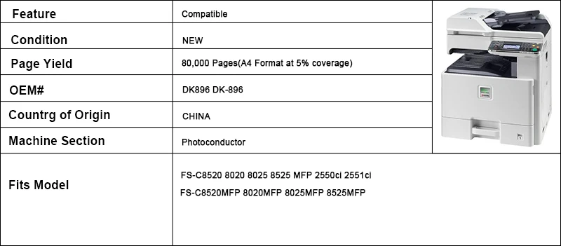 DK-896 фотобарабанное фазирующее устройство для Kyocera FS C8020 C8025 C8520 C8525 TASKalfa 2550ci 2551ci FSC8020 FSC8025 FSC8520 FSC8525 барабанный цилиндр