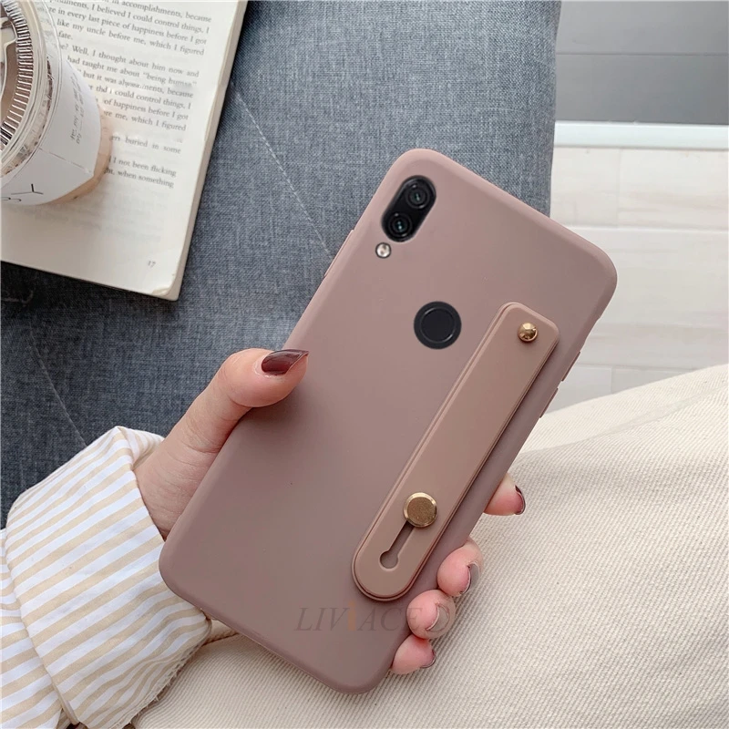 Hand Band coffee Силиконовый чехол с ремешком на руку для huawei y5 y9 y7 y6 prime pro мягкий чехол-подставка из ТПУ - Цвет: Hand Band coffee