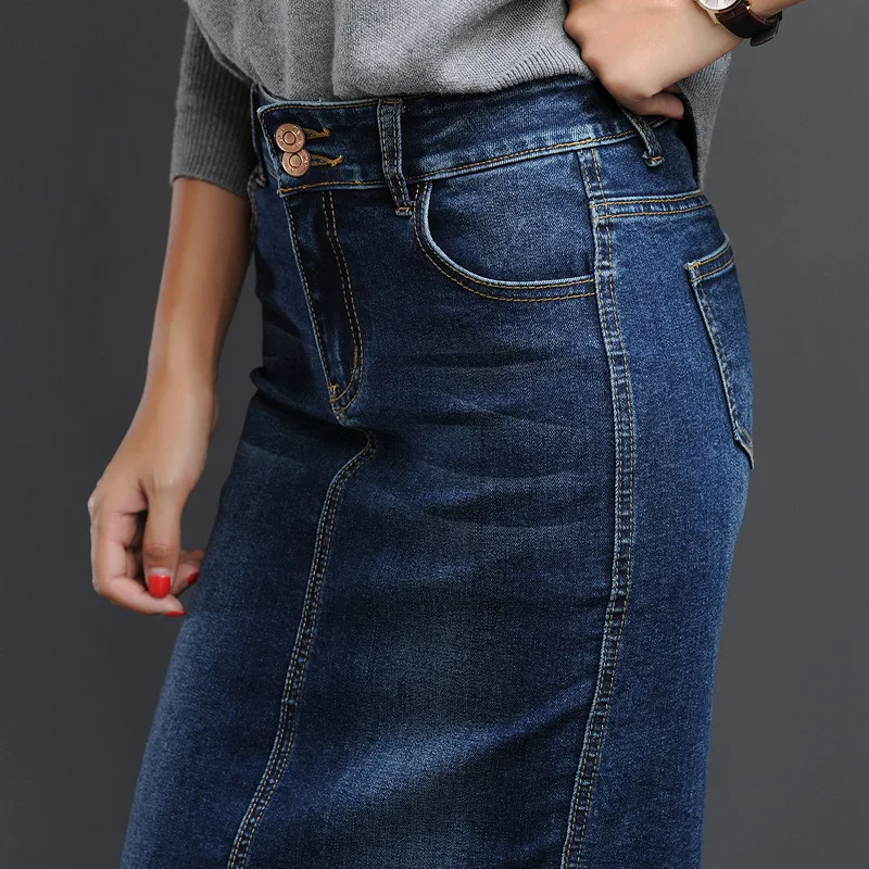 2017 Осенняя модная женская синяя черная джинсовая юбка с высокой талией