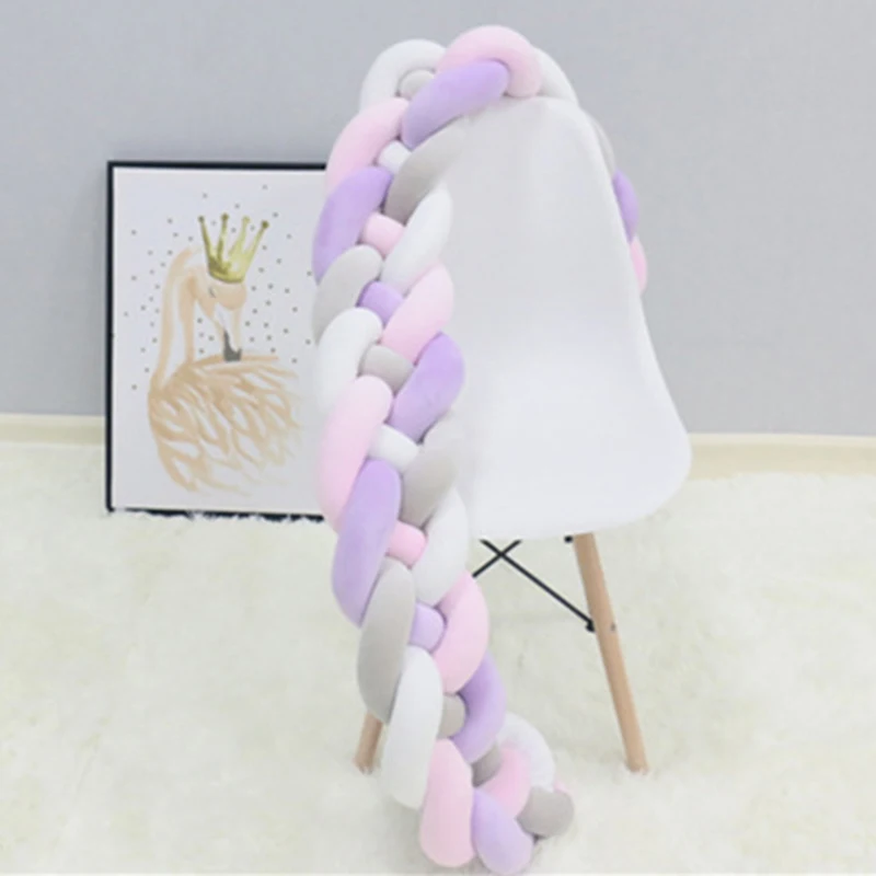 PurplePinkGreyWhite Смешанные цвета детская кроватка чистый ткачество плюшевая детская защита для кроватки для новорожденных детская кровать бампер украшение в детскую комнату 4 или 3 косички 200 см - Цвет: PurplePinkGreyWhite