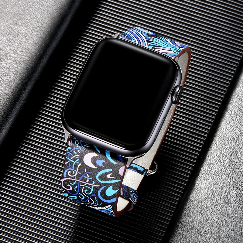 blue 44 мм 40 мм ремешок для apple watch ремешок китайский стиль кожаный ремешок 42 мм 38 мм correa aple watch iwatch series 4 3 2 1 Аксессуары - Цвет ремешка: blue