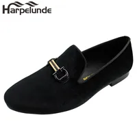Harpelunde Formal Shoes Men Black Velvet Loafers With Woven Buckle