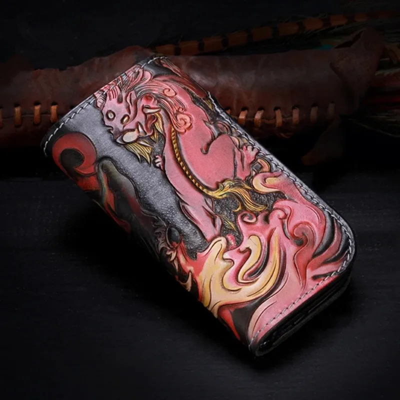 Мужской Длинный кошелек для монет из натуральной кожи с ручной гравировкой|designer