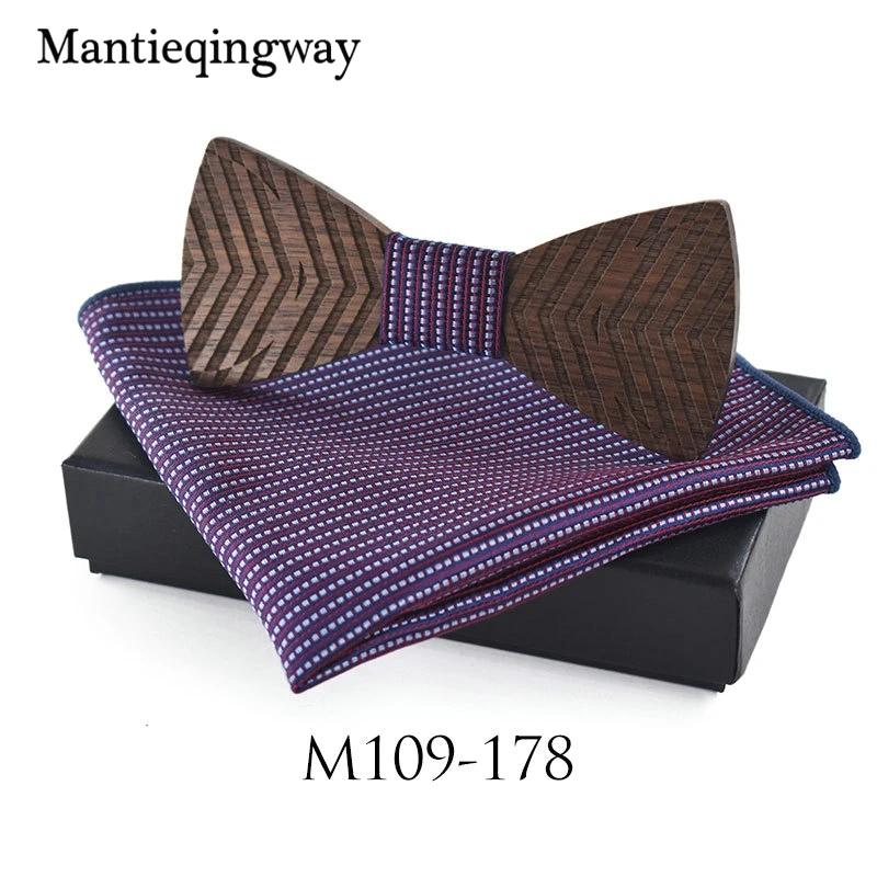 Mantieqingway MensWood Bowtie комплекты носовых платков для свадьбы деловая деревянная