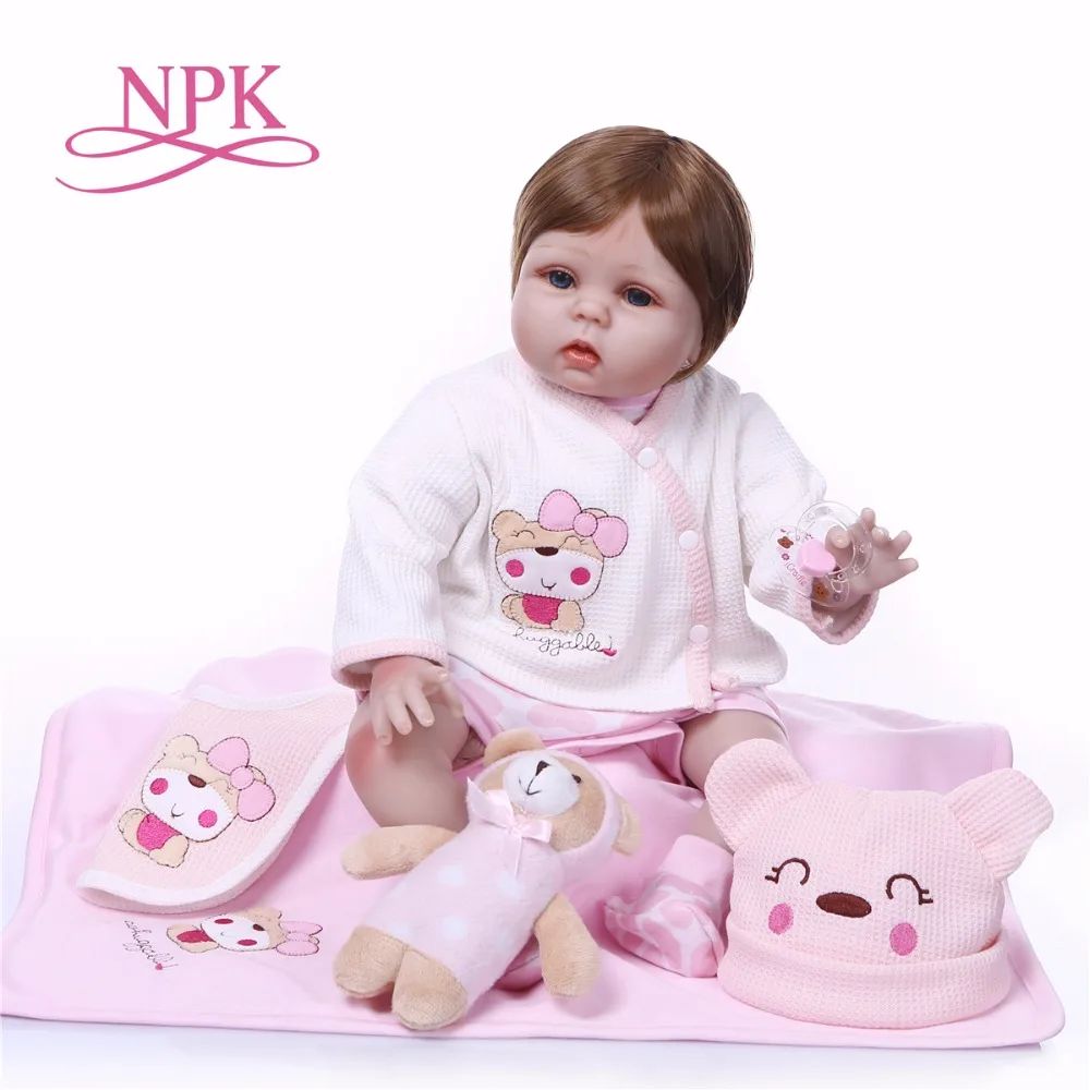 NPK 55 см дизайн Розовый Медведь Винил Reborn Baby Doll игрушка для девочек и мальчиков новорожденных куклы для детей подарки на день рождения детское платье