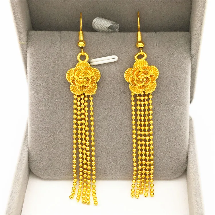

Trendy 24K Gold Long Tassel Earrings For Women Party Jewelry Female Geometric wedding earrings Drop Earring Dangle jewelry