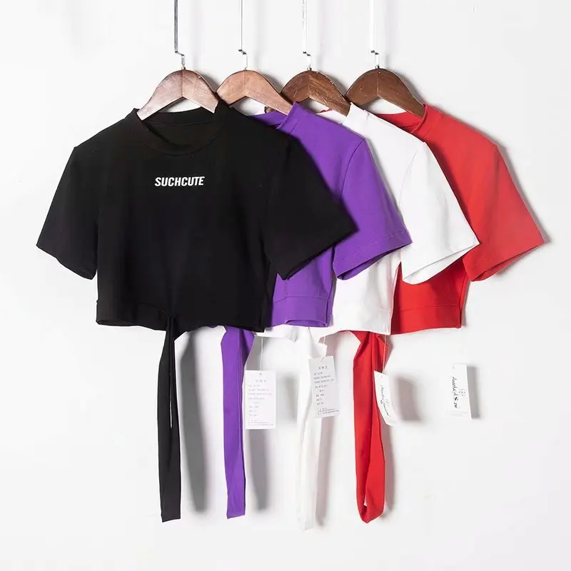 HLMFS Sexy Women Summer sexy letter cross purple Tops tunic t-shirts 2019 fashion short Sleeve Bodycon Bandage Crop tshirt | Женская