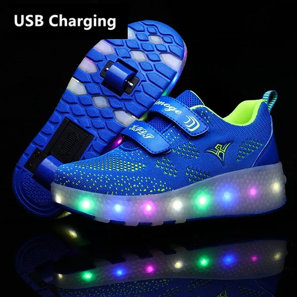 Heelies USB зарядка светодиодный Красочные Дети Мода кроссовки с два колеса роликовые коньки обувь для мальчиков и девочек синий - Цвет: 159 Blue