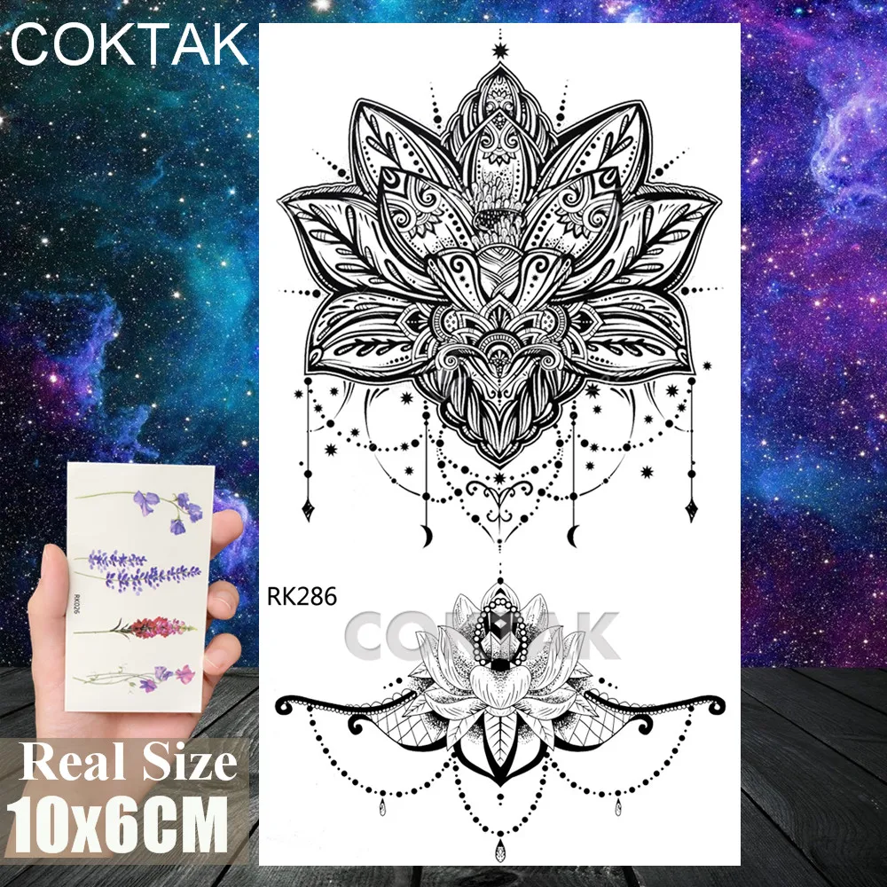 CRK286 Черные временные тату хной наклейки мандала цветок реалистичные моющиеся татуировки Поддельные геометрические боди-арт Грудь татуировки для женщин - Цвет: CRK286