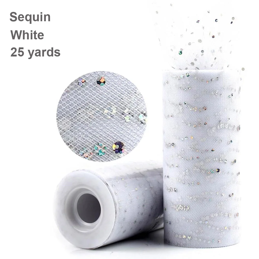 Sequin White 25yrd Fengrise Свадебные украшения 100 ярдов 91.5 M 15 см фатин Ткань Юбки Швейные Tкани Тюль Spool рулонов органза лоскутное Аксессуары ремесла - Цвет: Sequin White 25yrd