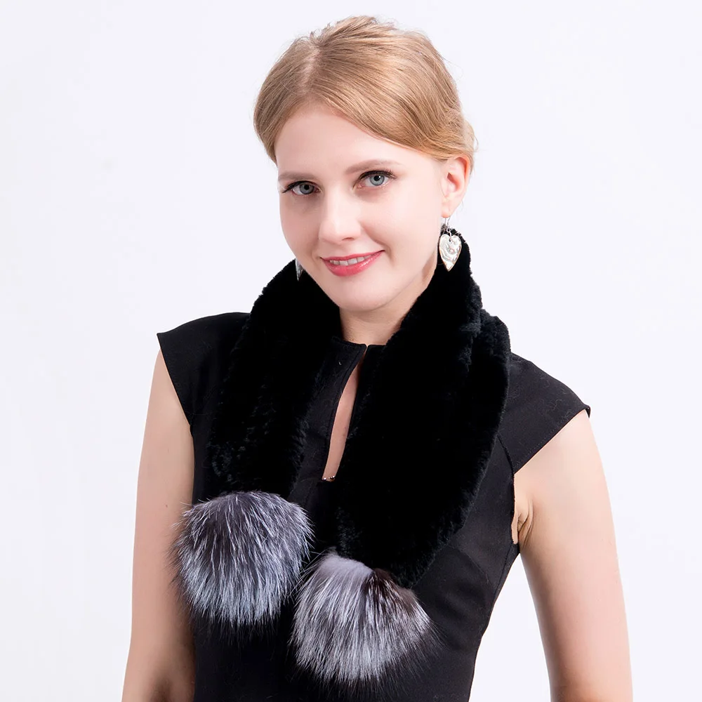 scarf Ms. MinShu утолщенная шапка из натурального меха ручной вязки шапка из кроличьего меха с помпонами эластичная меховая шапка для Женская Зимняя кепка грелка для головы - Цвет: scarf