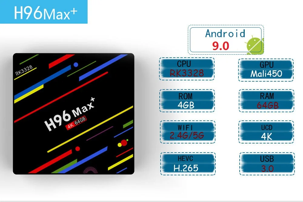 VONTAR H96 MAX плюс ТВ Box Android 8,1 4gm оперативной памяти 64 Гб Rockchip RK3328 USB3.0 H.265 4 K Youtube Netflix Google Play Smart ТВ H96MAX