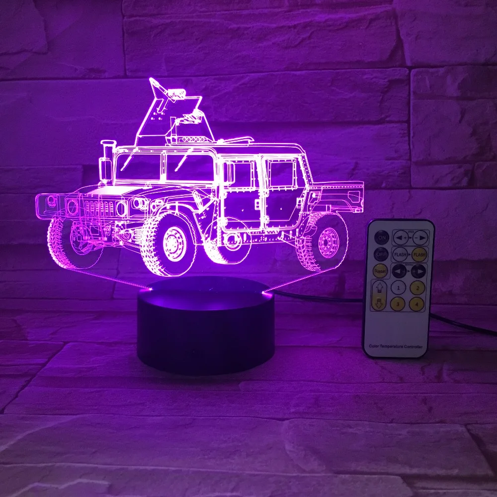 Военный грузовик автомобиль 3D Оптическая иллюзия настосветильник лампа