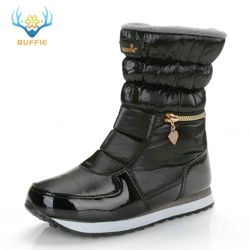 M025PU-black Зимние сапоги женская теплая обувь зимние сапоги 30% Натуральная шерсть обувь белого цвета, BUFFIE г. Большой размер, на молнии, до середины икры - Цвет: M025PU-black