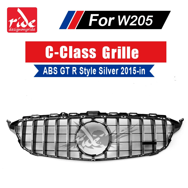 Для merceesmb W205 GT R Стиль Спорт Передние решетки ABS серебро без знака c класс c180 c200 C250