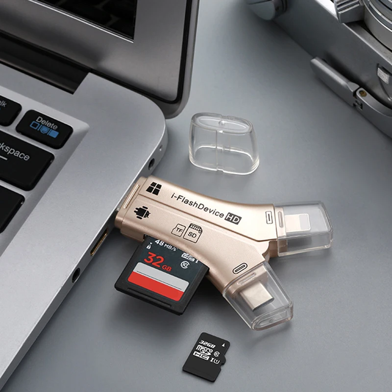 4 в 1 i флэш накопитель USB TF Micro SD кардридер адаптер для iPhone iPad Macbook air Android телефон