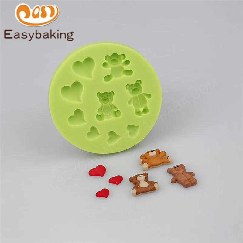 3D Мишки Тедди и сердечки силиконовые формы для помадки кухонные аксессуары