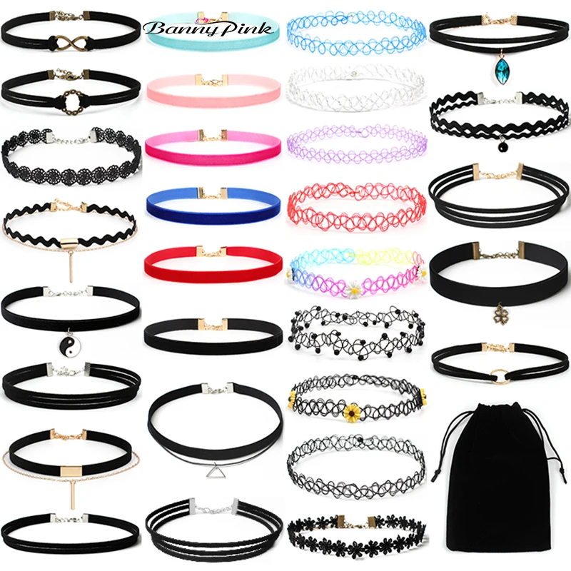 

Banny Pink 30 Pieces/Set Rope Chain Choker Necklace For Women Gift New Punk Pendant Choker Collar Fashion Jewelry Colliers Colar