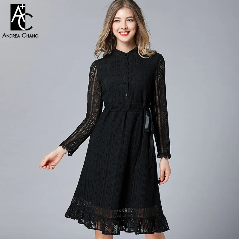 Женское платье с длинным рукавом длиной до колена | Женская одежда