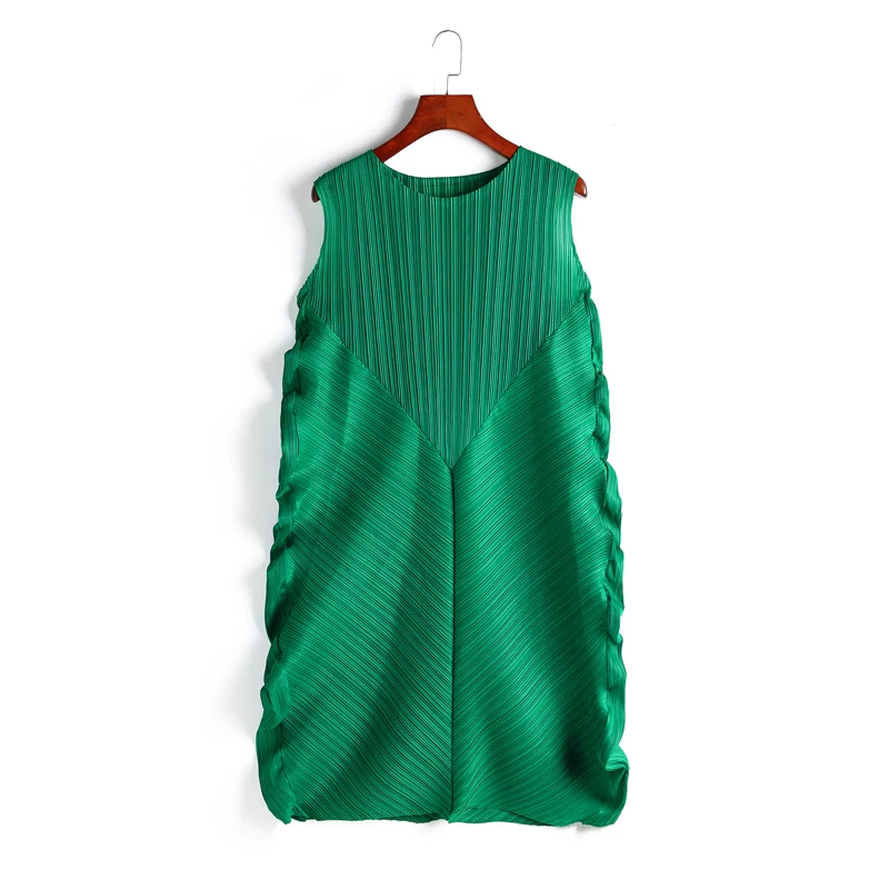 Green Changpleat новые летние женские платья miяк плиссированные модные дизайнерские без рукавов однотонные Свободные Большие размеры женские платья Tide D890 - Цвет: Green