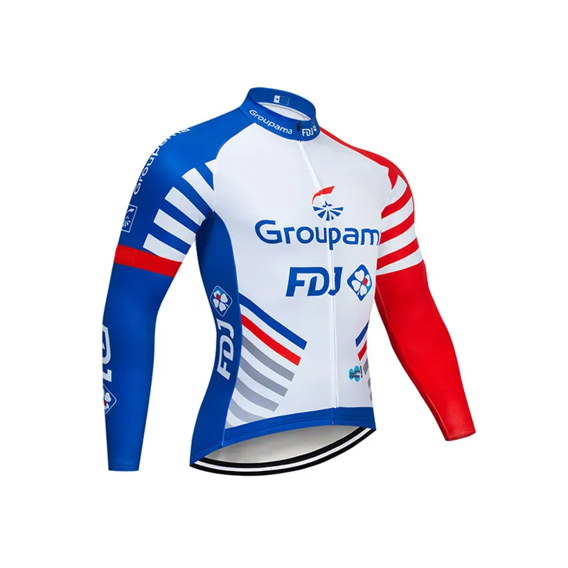 Red Moxilyn GROUPAMA FDJ Team Cycling Jersey and 9D Bike Long Set Ropa Ciclismo Mens Winter Fleece Warm Cycling Clothing Mens - Color: Red