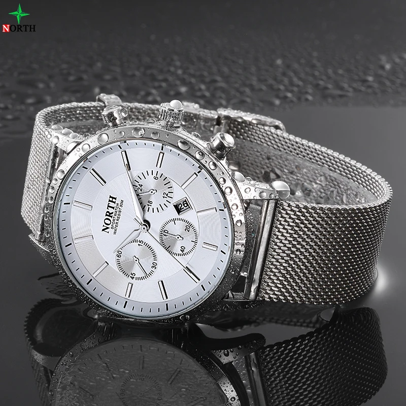 NORTH Men Watches Top Brand Luxury Business Quartz Watch Stainless steel Auto Date Sports Waterproof Relogio Masculino | Наручные часы