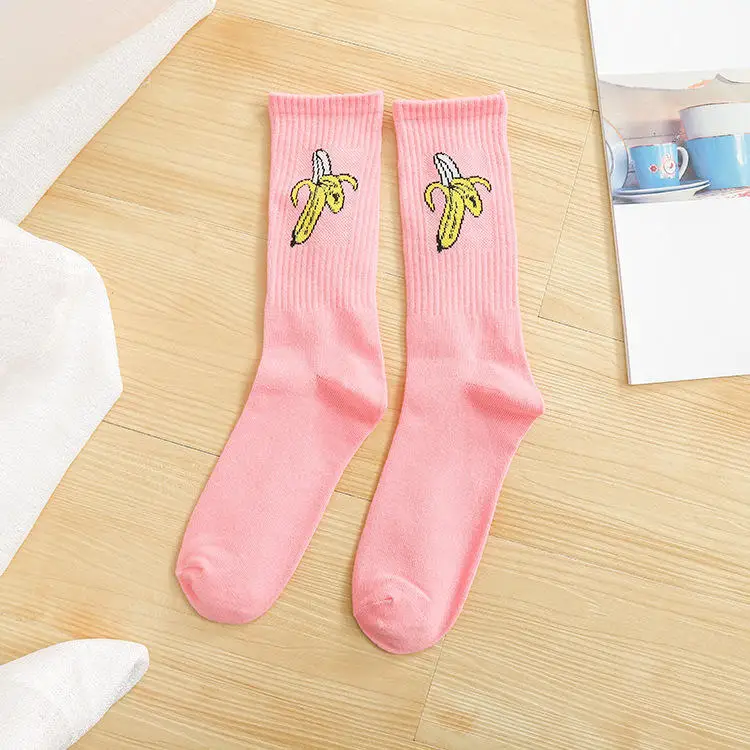 banana pink Корейские забавные женские зимние осенние носки в стиле хип-хоп, пистолет, ракета, кактус, банан, молоко, улыбка, бомба, чёсаный хлопок, крутые уличные трендовые носки - Цвет: banana pink